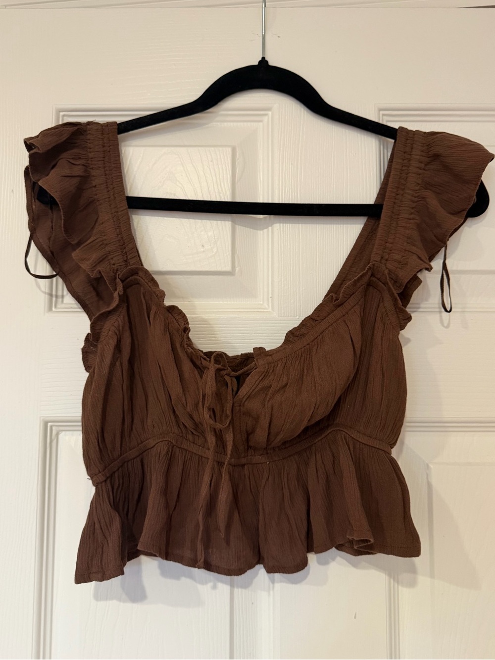 Stradivarius Brown Ruffle Crop Top